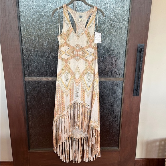 Free People High Low Fringe Dress - Cream and Tan - Picture 3 of 11